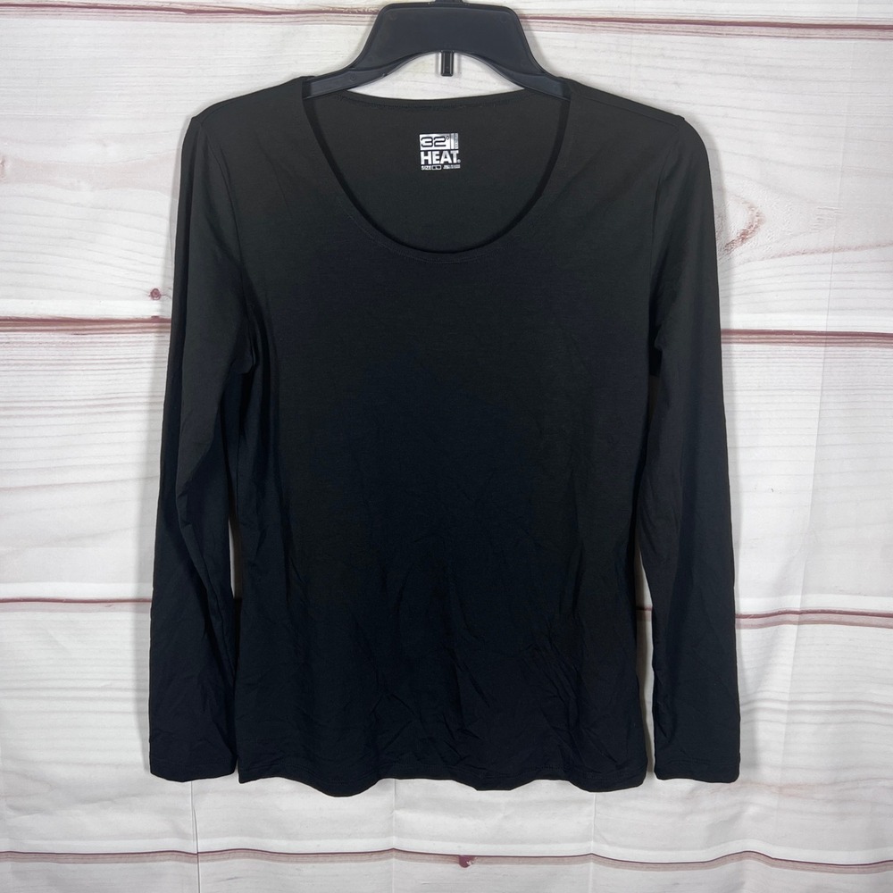 32 Degrees Heat Top Women Large Black Long Sleeve Scoop Neck Thermal Base Layer